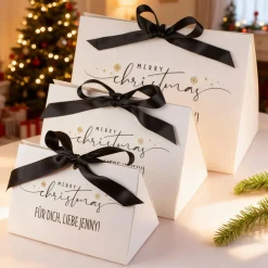 Weihnachts-Geschenktasche personalisiert mit Widmung & Satinband | Edle Geschenkverpackung in 3 Größen