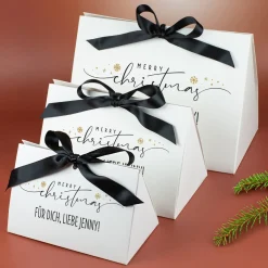 Weihnachts-Geschenktasche personalisiert mit Widmung & Satinband | Edle Geschenkverpackung in 3 Größen