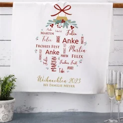 Weihnachts-Geschirrtuch mit bis zu vier Namen und Wunschtext bedruckt