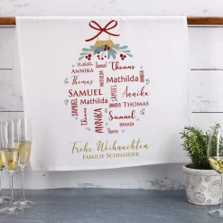 Weihnachts-Geschirrtuch mit bis zu vier Namen und Wunschtext bedruckt