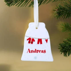 Weihnachtsglocke aus Keramik mit Weihnachtswäsche