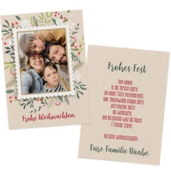 Weihnachtskarte mit bunten Zweigen, Ihrem Text und Foto