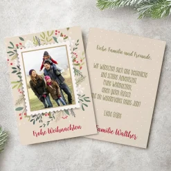 Weihnachtskarte mit bunten Zweigen, Ihrem Text und Foto