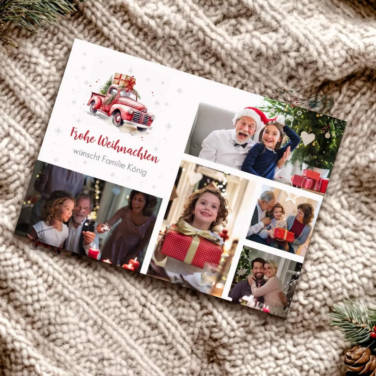 Weihnachtskarte mit Ihren Fotos und festlichem Pick-up