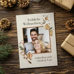 Weihnachtskarte mit Lebkuchen-Motiv, Foto und Ihrem Text