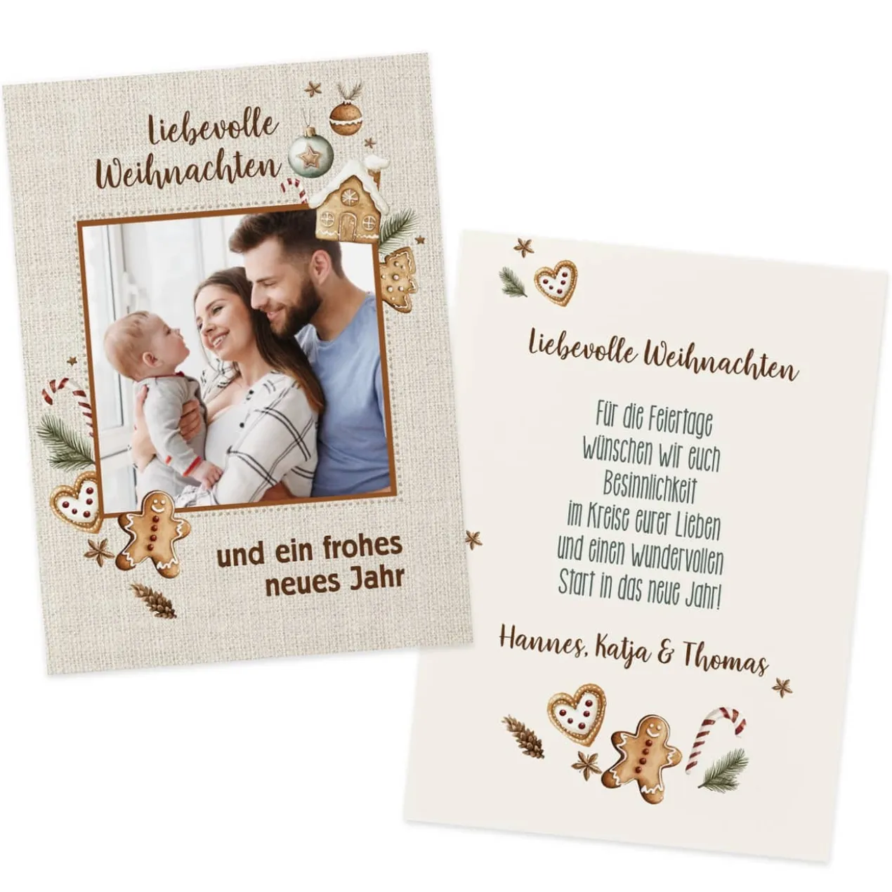 Weihnachtskarte mit Lebkuchen-Motiv, Foto und Ihrem Text
