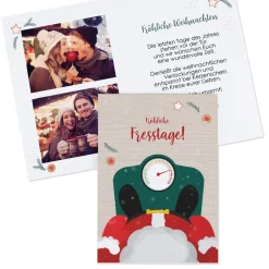 Weihnachtskarte personalisiert mit Fotos & Wunschtext | Weihnachtsmann auf Waage Motiv