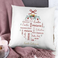 Weihnachts-Kissen mit bis zu vier Namen und Wunschtext bedruckt