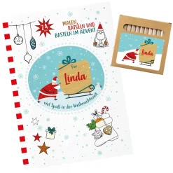Weihnachts-Malbuch mit Name - 24 Seiten Malen, Basteln, Rätseln DIN A4