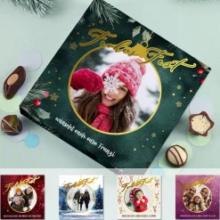 Weihnachts-Pralinés von Lindt mit Goldprägung, Ihrem Foto & Text - 5 Varianten