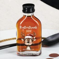 Weihnachtsschnaps 'Rentiertrunk' personalisiert mit Name | Fruchtlikör & Kräuterlikör zu Weihnachten