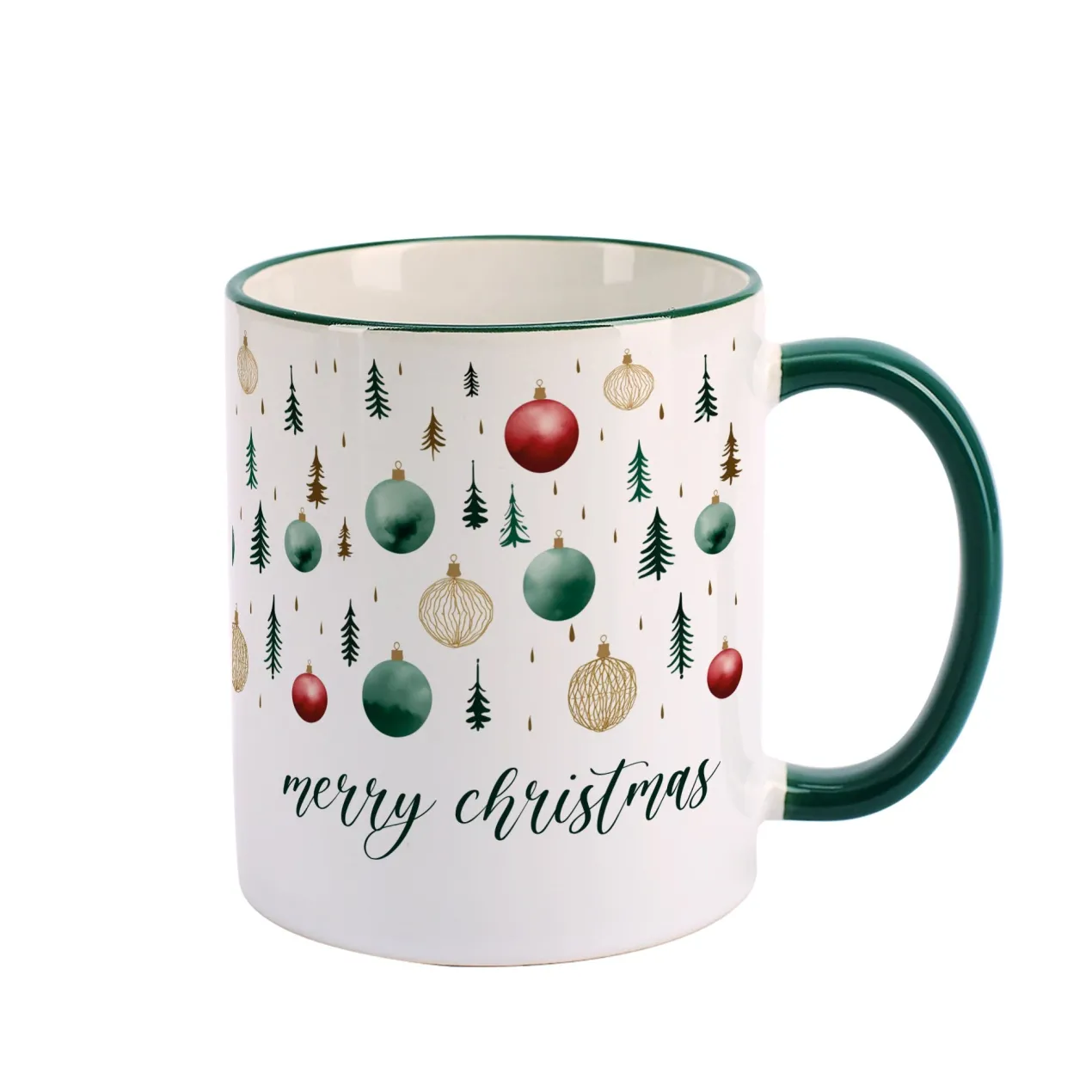 Weihnachtstasse 'Merry Christmas' mit Baumschmuck-Motiv | Festliche Keramiktasse zu Weihnachten