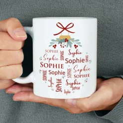 Weihnachts-Tasse mit Ihrem Namen in verschiedenen Schriftarten