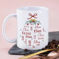 Weihnachts-Tasse mit Ihrem Namen in verschiedenen Schriftarten