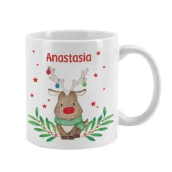 Weihnachtstasse mit Rentiermotiv und Name
