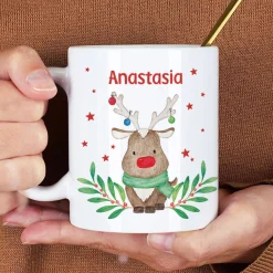 Weihnachtstasse mit Rentiermotiv und Name