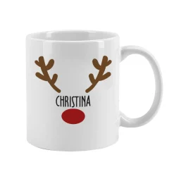 Weihnachtstasse mit Rentiernase, Geweih und Ihrem Wunschnamen