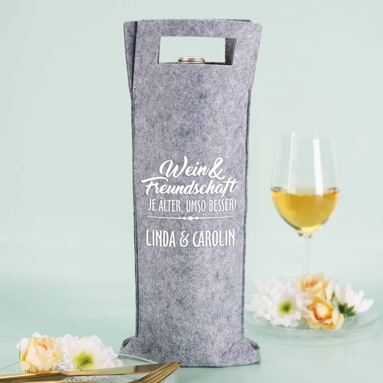 Wein & Freundschaft - Flaschenbeutel mit Ihrem Wunschtext
