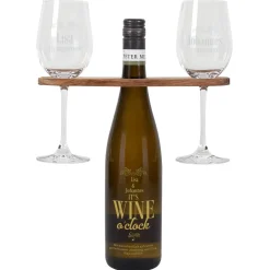 Weingeschenk Set - It`s Wine o`clock! - mit gravierter Weinflasche, Weingläsern und Weinbutler