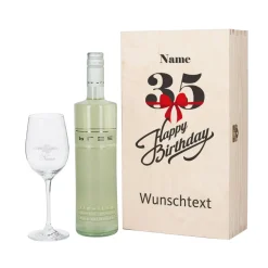 Wein - Geschenkset zum 35. Geburtstag mit graviertem Glas und Flasche
