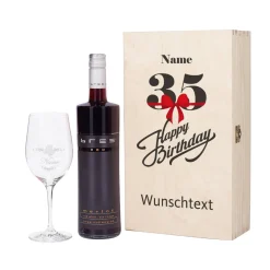 Wein - Geschenkset zum 35. Geburtstag mit graviertem Glas und Flasche