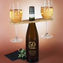 Wein-Geschenkset zur goldenen Hochzeit mit Wunschtext und Namen des Paares