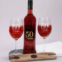 Wein-Geschenkset zur goldenen Hochzeit mit Wunschtext und Namen des Paares