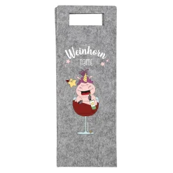 Weinhorn Flaschenbeutel aus Filz mit Knuddelhorn und Name