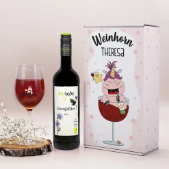 Weinhorn Geschenkset mit Weinglas und Biorebe Wein | Bienenfreundlich, Nachhaltig, Vegan