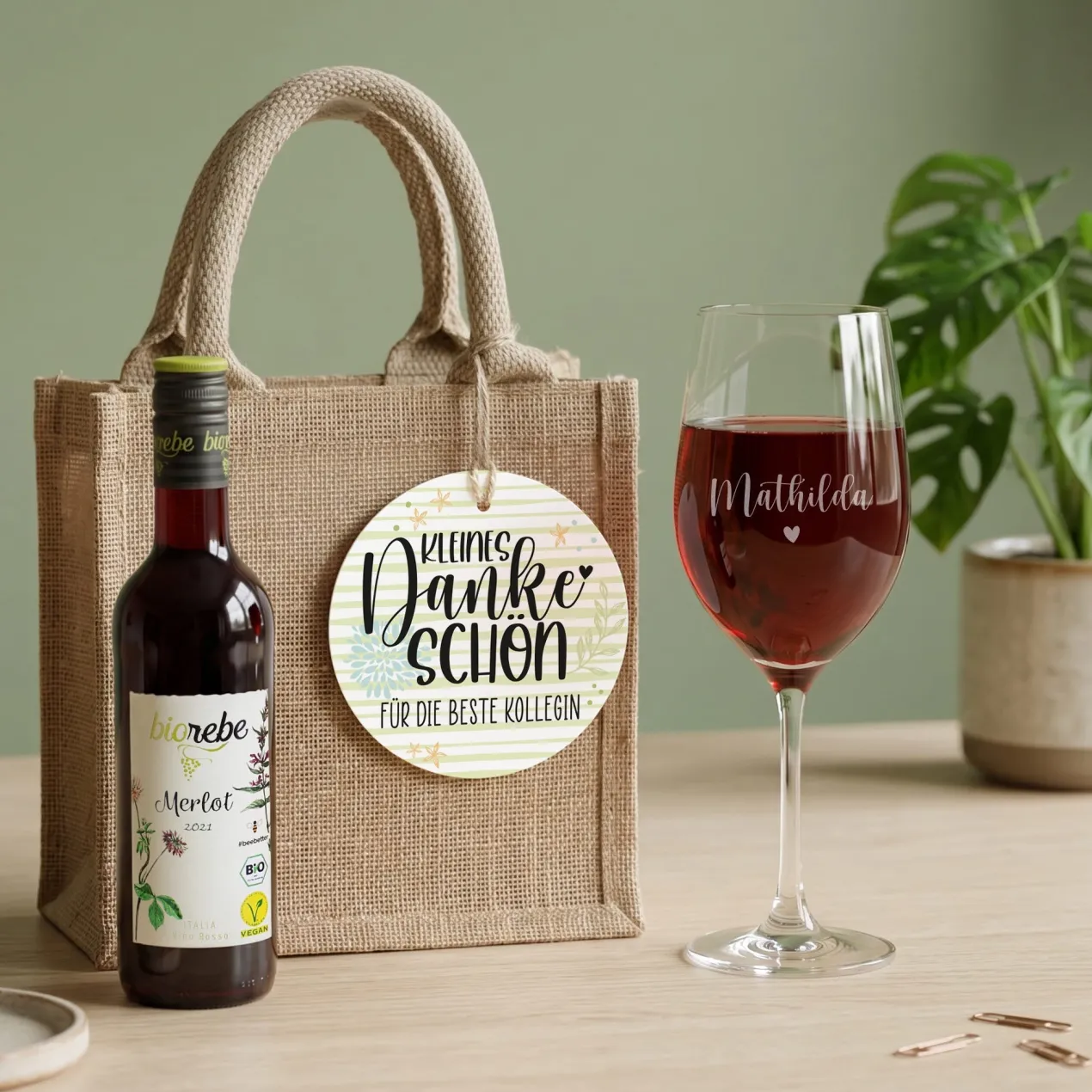 Weinset - Kleines Dankeschön - mit Weinglas, Wein und Verpackung