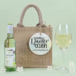 Weinset - Kleines Dankeschön - mit Weinglas, Wein und Verpackung