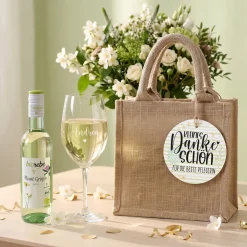 Weinset - Kleines Dankeschön - mit Weinglas, Wein und Verpackung