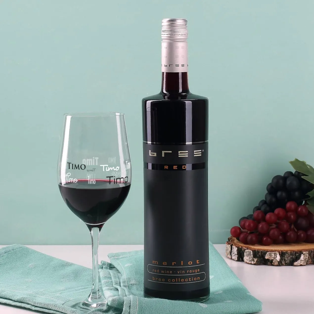 Wein-Set mit bedrucktem Glas in edler Holzverpackung