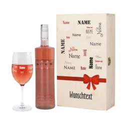 Wein-Set mit bedrucktem Glas in edler Holzverpackung