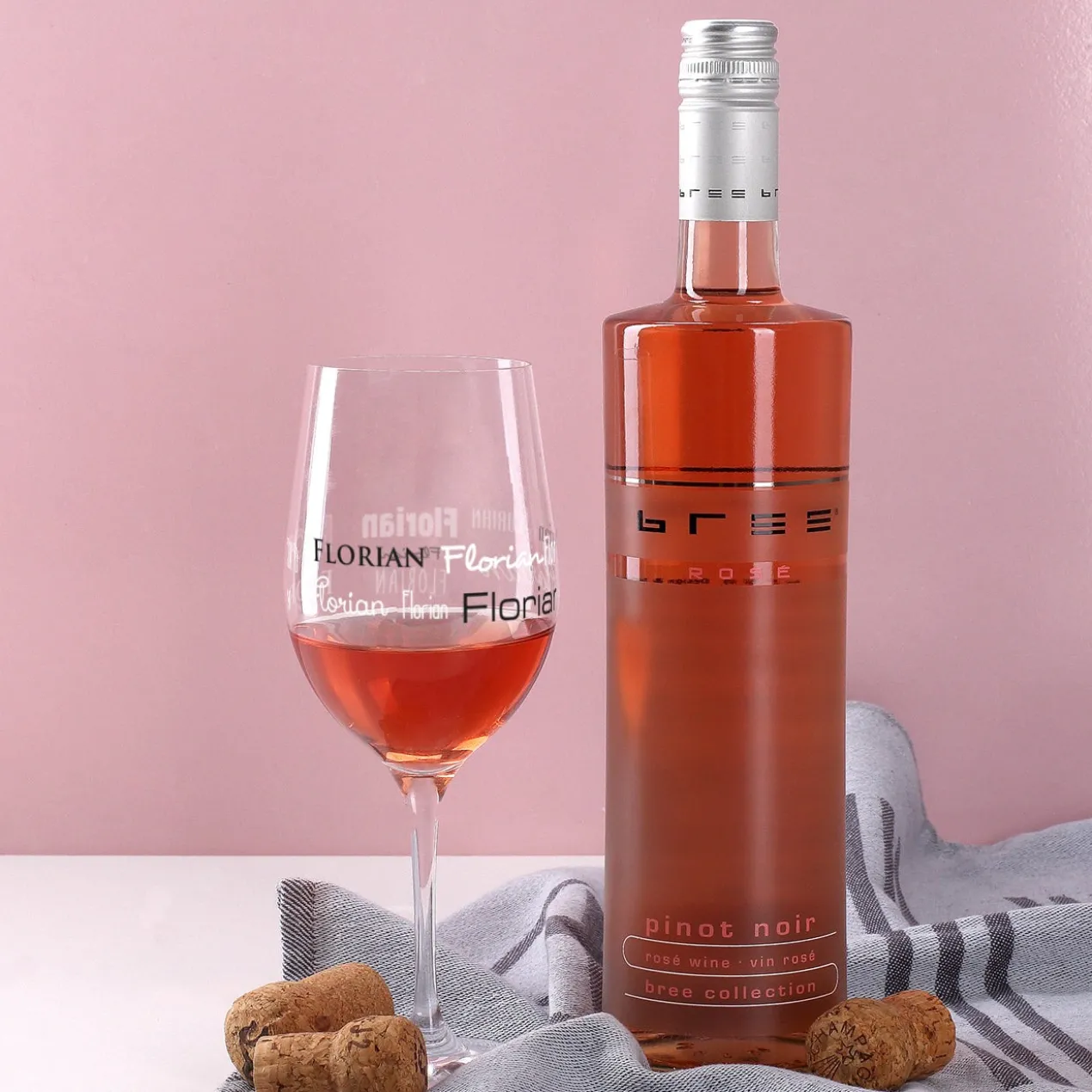 Wein-Set mit bedrucktem Glas in edler Holzverpackung