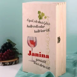 Wein-Set mit graviertem Glas - Egal, ob das Glas halb voll oder halb leer ist...