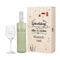 Wein-Set zum Geburtstag mit graviertem Glas in edler Holzverpackung