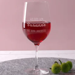 Wein-Set zum Geburtstag mit graviertem Glas in weißer Geschenkbox