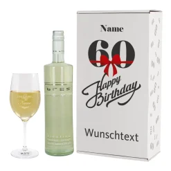 Weinset zum 60. Geburtstag mit graviertem Weinglas in Geschenkbox