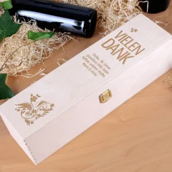 Weinverpackung aus Holz mit Gravur - Vielen Dank -