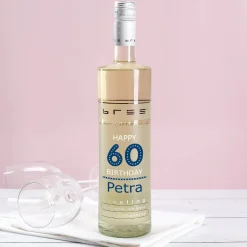 Weißwein mit Wunschtext - Happy Birthday - zum 60. Geburtstag