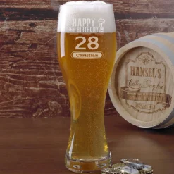 Weizenglas Happy Birthday mit persönlicher Gravur in zwei Größen