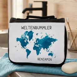 Weltenbummler - Kulturtasche mit Name bedruckt