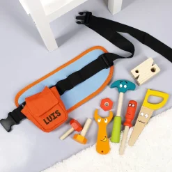 Werkzeuggürtel für Kinder mit Holzwerkzeugen und Namensaufdruck