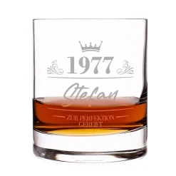 Whiskey Glas mit Gravur als Geschenk zum Geburtstag | Whiskyglas personalisiert mit Name, Jahr & Krone