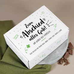 Whisky-Geschenkset zum Abschied mit Glenfiddich, graviertem Glas und Schokolade