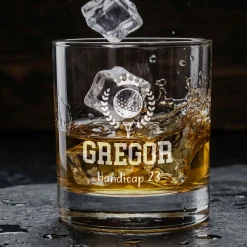 Whisky Glas für Golfer personalisiert mit Gravur | 320 ml Whiskeyglas mit Golf Motiv
