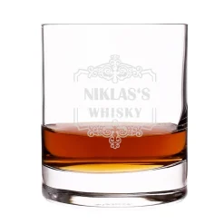 Whiskyglas mit Ornamentrahmen und Gravur ihres Wunschnamens