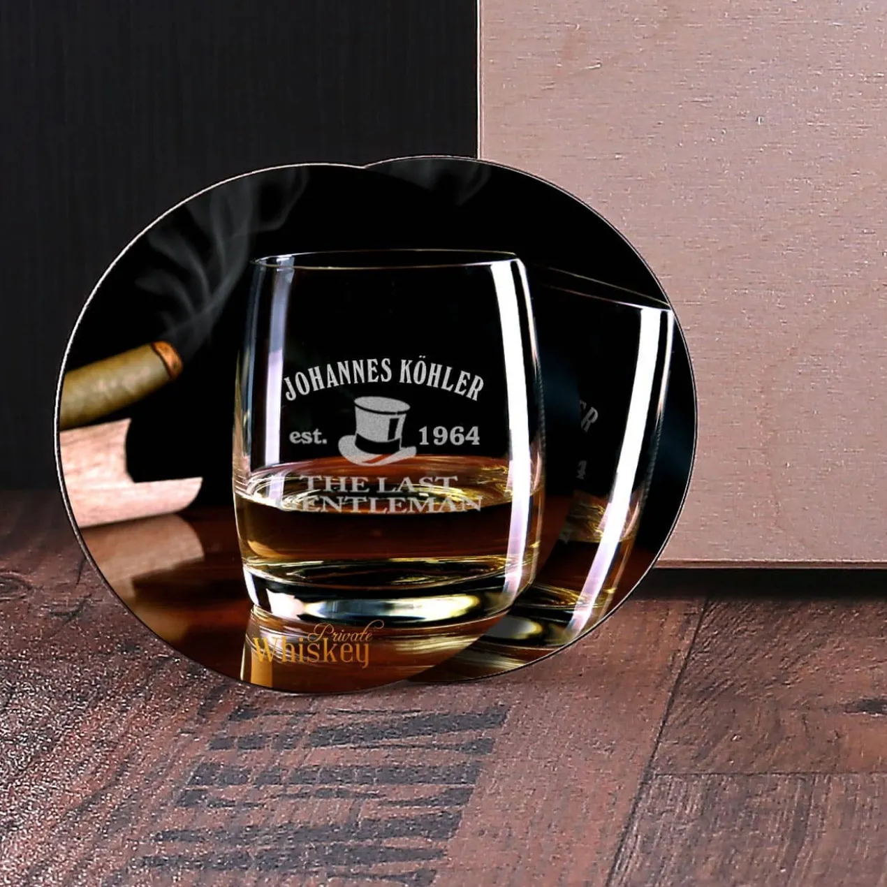 Whiskyglas Set mit Untersetzern in Geschenkbox