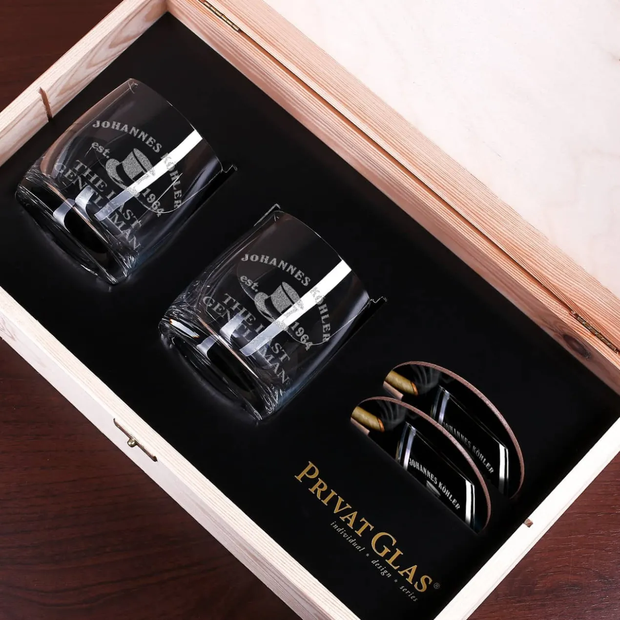 Whiskyglas Set mit Untersetzern in Geschenkbox